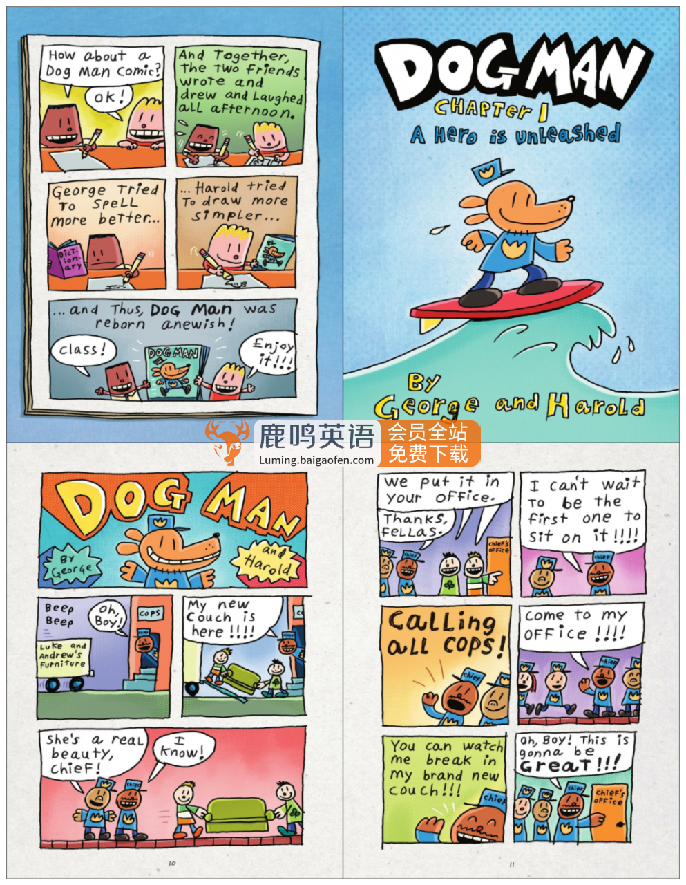 《神探狗Dog Man》幽默原版英文漫畫橋梁書，8冊PDF繪本 音頻MP3，百度網(wǎng)盤下載！