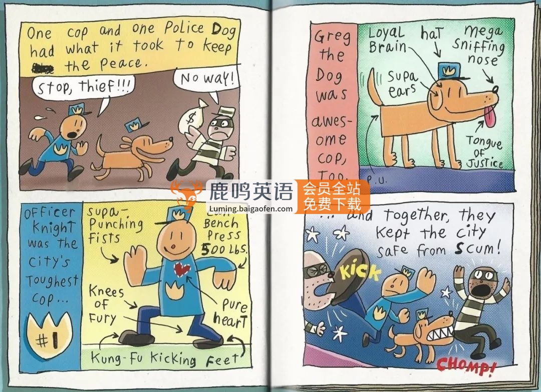 《神探狗Dog Man》幽默原版英文漫畫橋梁書，8冊PDF繪本 音頻MP3，百度網(wǎng)盤下載！